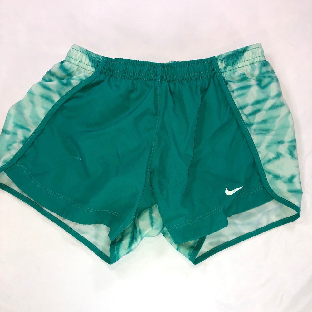 Nike Dri-FIT Teal Green Tie Dye Running Shorts Womens Medium 3 Inch Inseam